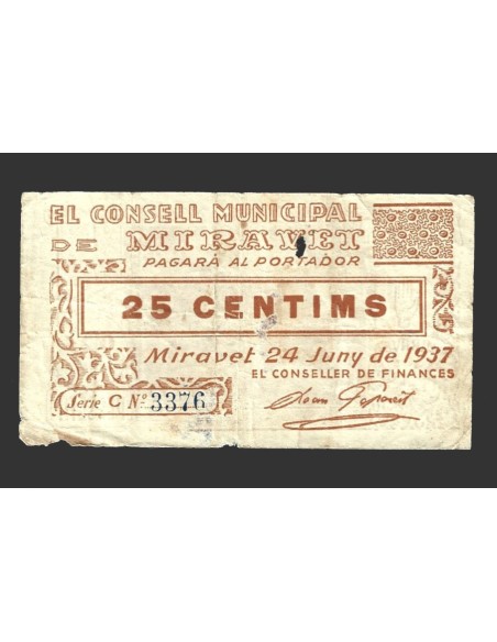 MIRAVET (Tarragona), 25 centims, 24 de juny del 1937 