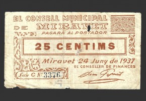 MIRAVET (Tarragona), 25 centims, 24 de juny del 1937 