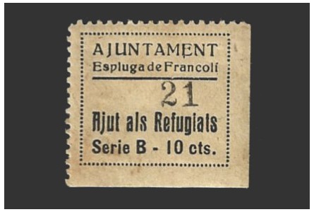 Espluga de Francolí (Tarragona), viñeta de 10 céntimos, serie B