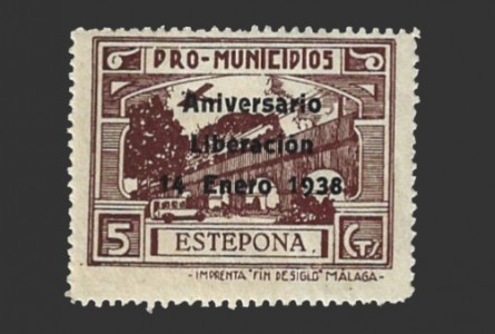 Estepona (Málaga), viñeta de 5 céntimos Aniversario Liberación 14-1-1938