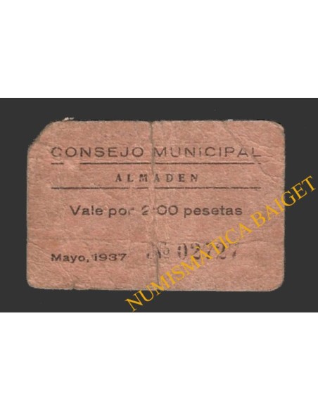 ALMADEN (Ciudad Real) 2 pesetas, Mayo 1937 