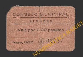 ALMADEN (Ciudad Real) 2 pesetas, Mayo 1937 