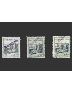 Málaga, 3 viñetas de 5 céntimos. Arenas-Estepona-Montejaque