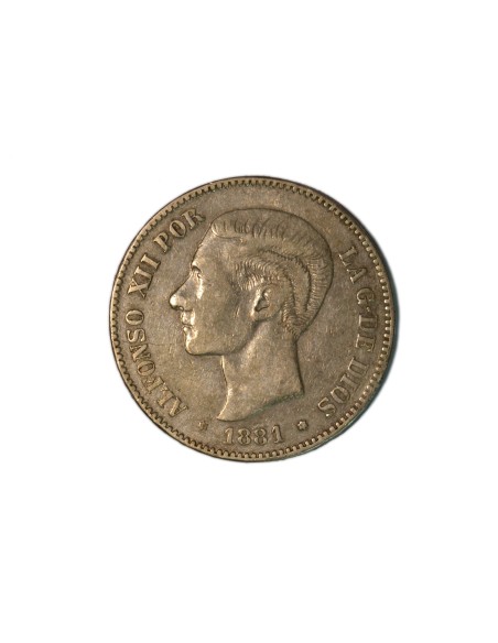 ALFONSO XII, 5 pesetas 1881 * 18-87 MSM Falsa de época en plata
