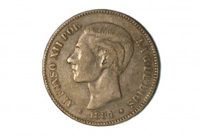 ALFONSO XII, 5 pesetas 1881 * 18-87 MSM Falsa de época en plata