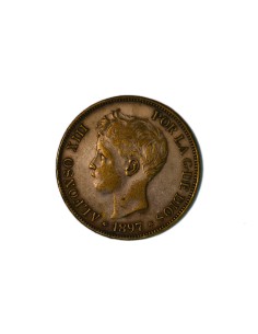 ALFONSO XIII, 5 pesetas 1897 * 18-97 SGV Falsa de época en latón plateado