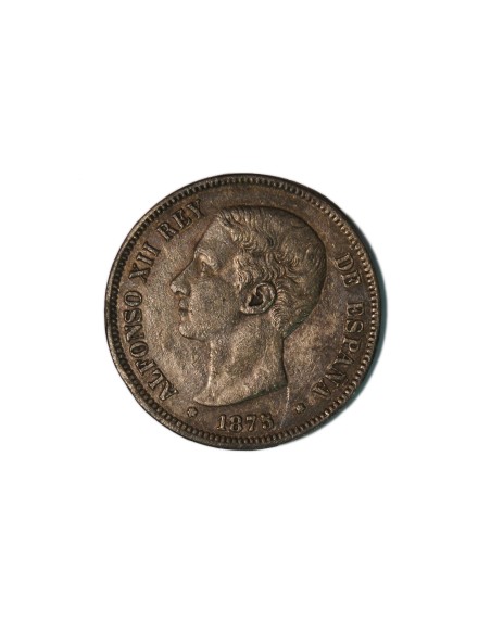 ALFONSO XII, 5 pesetas 1875 DEM Falsa de época en calamina
