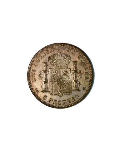 ALFONSO XII, 5 pesetas 1879 S.G.V. Falsa de época en latón plateado