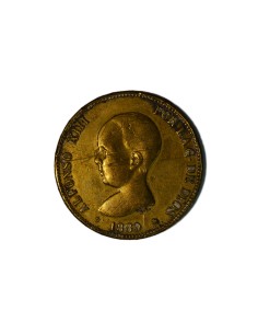 ALFONSO XIII, 5 pesetas 1889 PGM Falsa de época en latón plateado