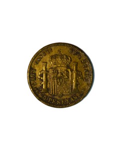 ALFONSO XIII, 5 pesetas 1889 PGM Falsa de época en latón plateado 2