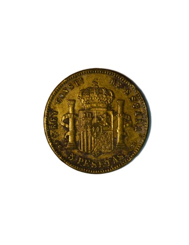 ALFONSO XIII, 5 pesetas 1889 PGM Falsa de época en latón plateado