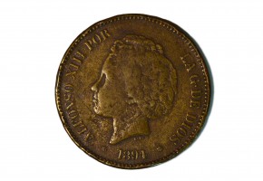 ALFONSO XIII, 5 pesetas 1894 * 18-94 SGV Falsa de época en latón plateado