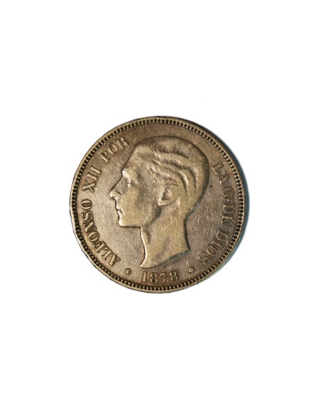 ALFONSO XII, 5 pesetas 1878 * 18-78 DEM Falsa de época en plata