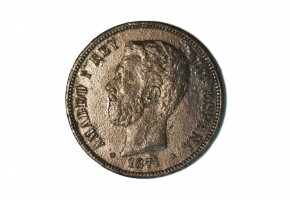 AMADEO I, 5 pesetas 1871 SDM Falsa de época en calamina