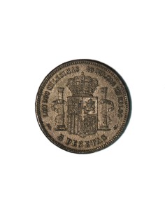 AMADEO I, 5 pesetas 1871 SDM Falsa de época en calamina 2