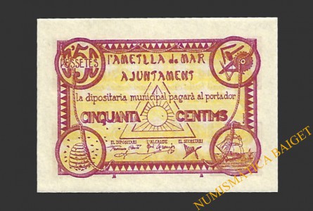 AMETLLA DE MAR (Tarragona), 50 centimos 10-06-1937