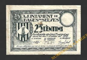 BAGES D'EN SELVES (Barcelona) 25 cèntims 9 de octubre de 1937