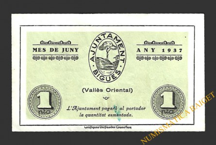 BIGUES (Barcelona), 1 pesseta, juny 1937