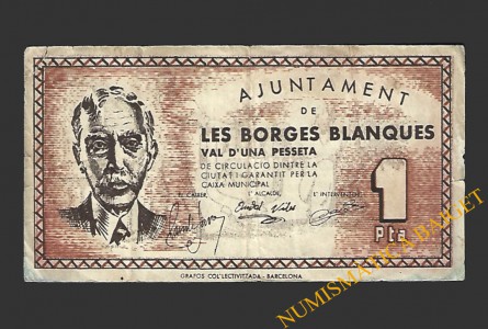 BORGES BLANQUES (Lleida), 1 pesseta, 1937