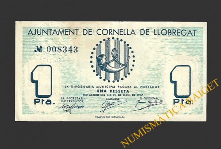 CORNELLA DE LLOBREGAT (Barcelonaona), 1 pesseta, 20 de maig del 1937