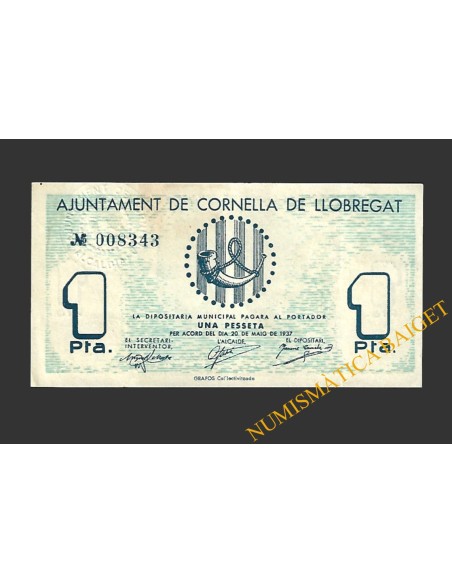 CORNELLA DE LLOBREGAT (Barcelonaona), 1 pesseta, 20 de maig del 1937