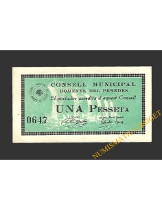 DOMENYS DEL PENEDES (Tarragona), 1 pesseta, setembre del 1937 