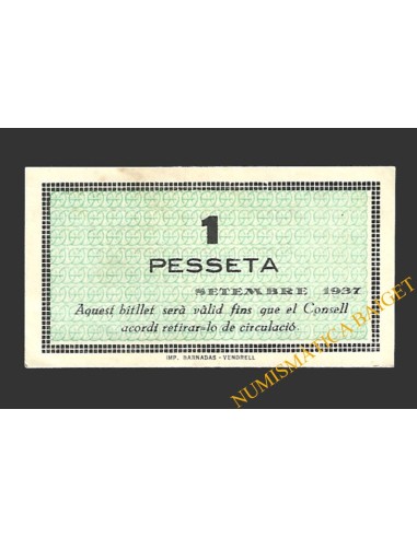 DOMENYS DEL PENEDES (Tarragona), 1 pesseta, setembre del 1937 