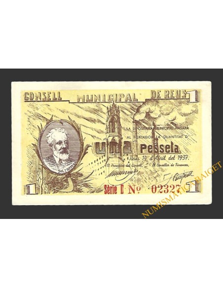 REUS (Tarragona) 1 pesseta 14 d'abril del 1937 J. Sol