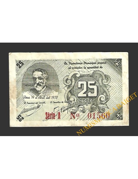 REUS (Tarragona) 25 centims 14 d'abril del 1937 J. Güell
