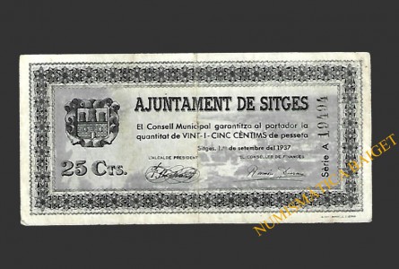 SITGES (Barcelona) 25 cèntims 1 de juny del 1937