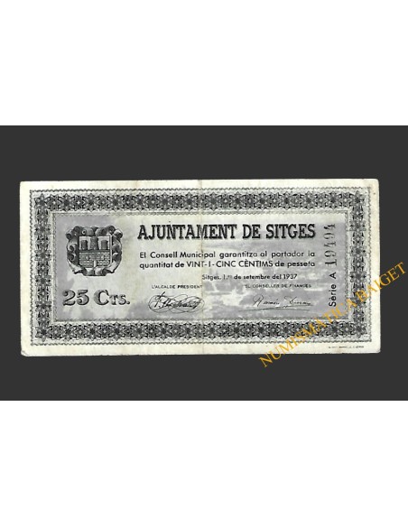 SITGES (Barcelona) 25 cèntims 1 de juny del 1937