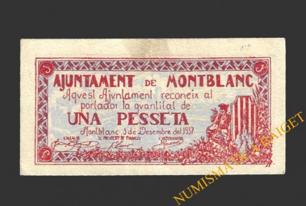 MONTBLANC (Tarragona), 1 pesseta,1 de desembre del 1937 