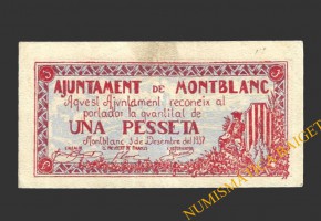 MONTBLANC (Tarragona), 1 pesseta,1 de desembre del 1937 