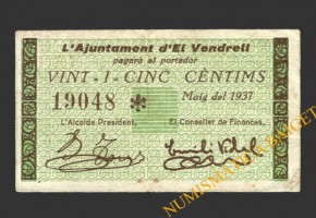 VENDRELL, EL (Tarragona)  25 cèntims, maig del 1937