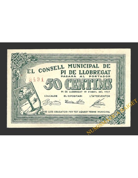 PI DE LLOBREGAT (Barcelona), 50 centimos  19 d'abril del 1937