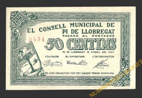 PI DE LLOBREGAT (Barcelona), 50 centimos  19 d'abril del 1937