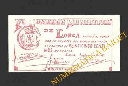 LORCA (Murcia) 25 céntimos, septiembre de 1937