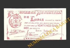 LORCA (Murcia) 25 céntimos, septiembre de 1937