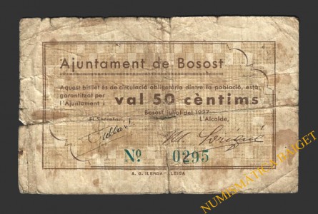 BOSOT (Lleida), 50 cèntims. juliol del 1937