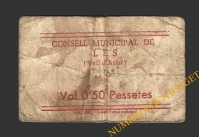 LES (Lleida), 0,50 pessetes. 1937