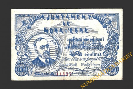 MORA D'EBRE (Tarragona), 50 cèntims. 10 de juny del 1937