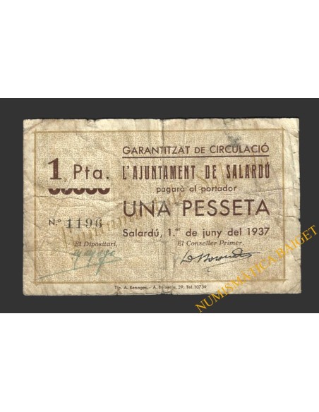 SALARDU (Lleida)), 1 pesseta. 1 de juny del 1937