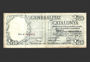 II REPUBLICA (GENERALITAT) 2,50 PESETAS Nº ROJO