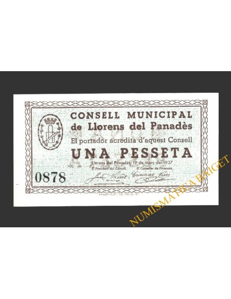 LLORENS DEL PANADES (Tarragona), 1 pesseta, 19 de març del 1937