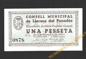 LLORENS DEL PANADES (Tarragona), 1 pesseta, 19 de març del 1937