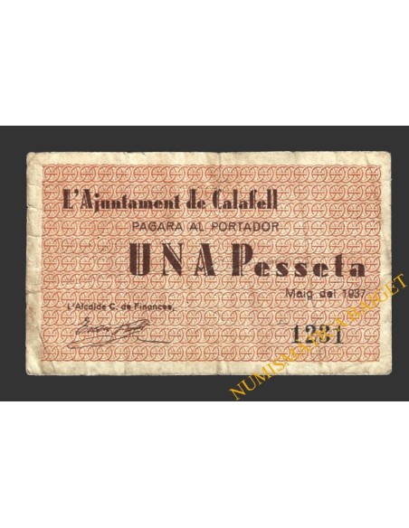 CALAFELL, (Tarragona), 1 pesseta, maig del 1937