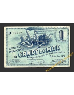 CANET DE MAR, (Barcelona),1 pesseta, 9 d'abril del 1937