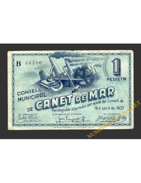 CANET DE MAR, (Barcelona),1 pesseta, 9 d'abril del 1937