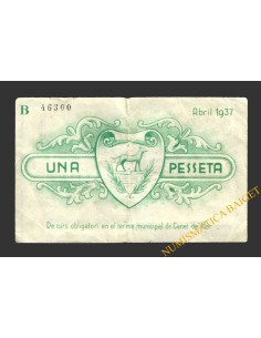 CANET DE MAR, (Barcelona),1 pesseta, 9 d'abril del 1937 2