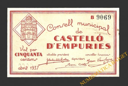 CASTELLO D'EMPURIES, (Girona), 50 centims, abril del 1937